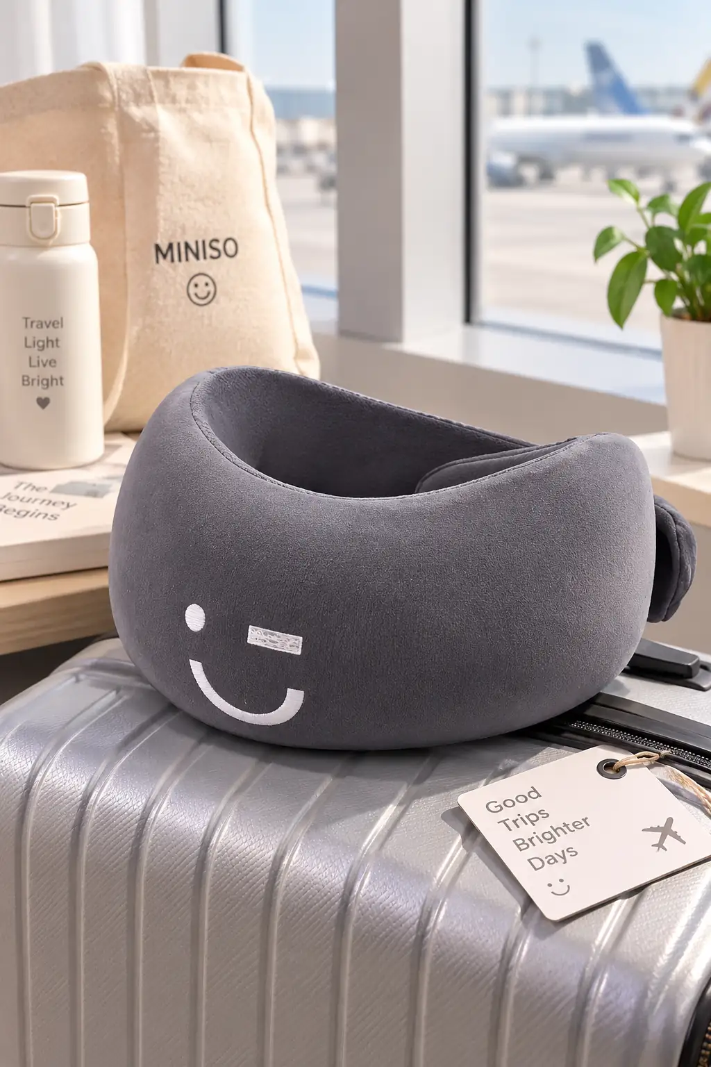 Miniso Lisanslı Hafızalı Köpüklü Ergonomik Boyun Destek Yastığı Gri – Seyahat Yastığı