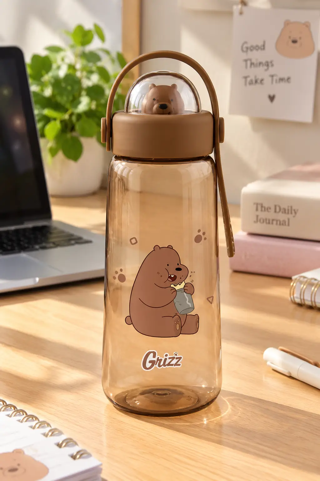 We Bare Bears Lisanslı Boz Ayı Figürlü Plastik Şişe – Sızdırmaz Hafif Su Matarası 600 ML