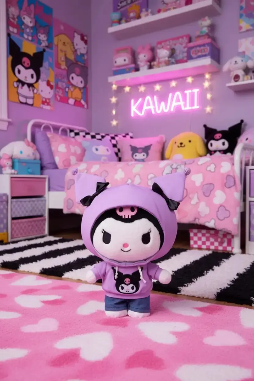Sanrio Lisanslı Kuromi Citywalk Serisi Ayakta Duran Peluş – 28 cm