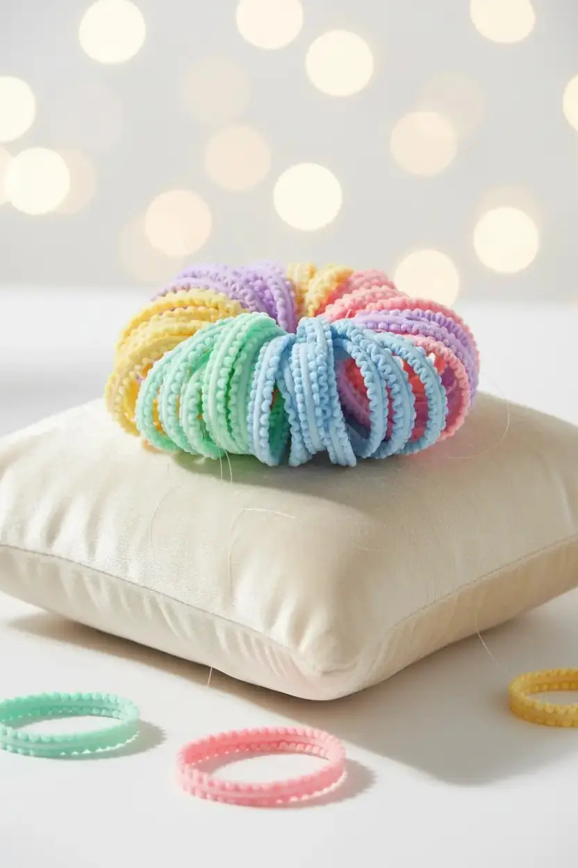 Miniso Lisanslı Çiçek Figürü Kutulu Saç Lastiği Seti – 40 Adet Pastel Tonlarda Dayanıklı ve Esnek Lastik Seti