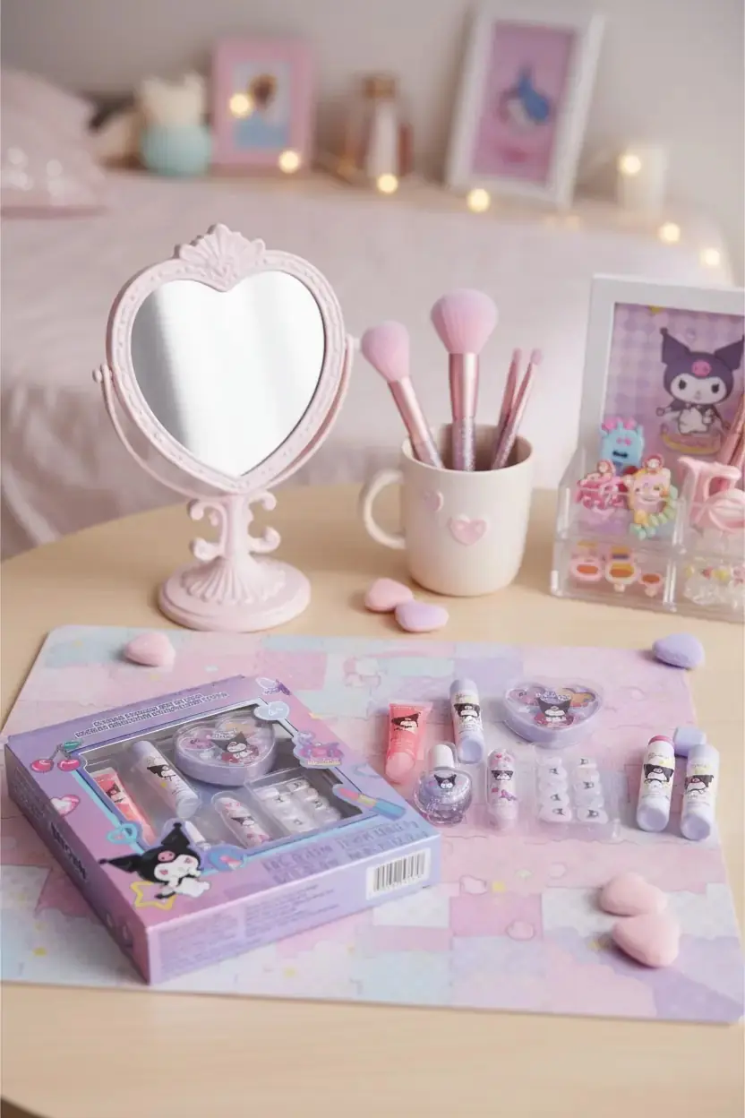 Sanrio Lisanslı Kuromi Orta Boy Makyaj ve Tırnak Süsleme Seti – Yaratıcı ve Eğlenceli Tasarım
