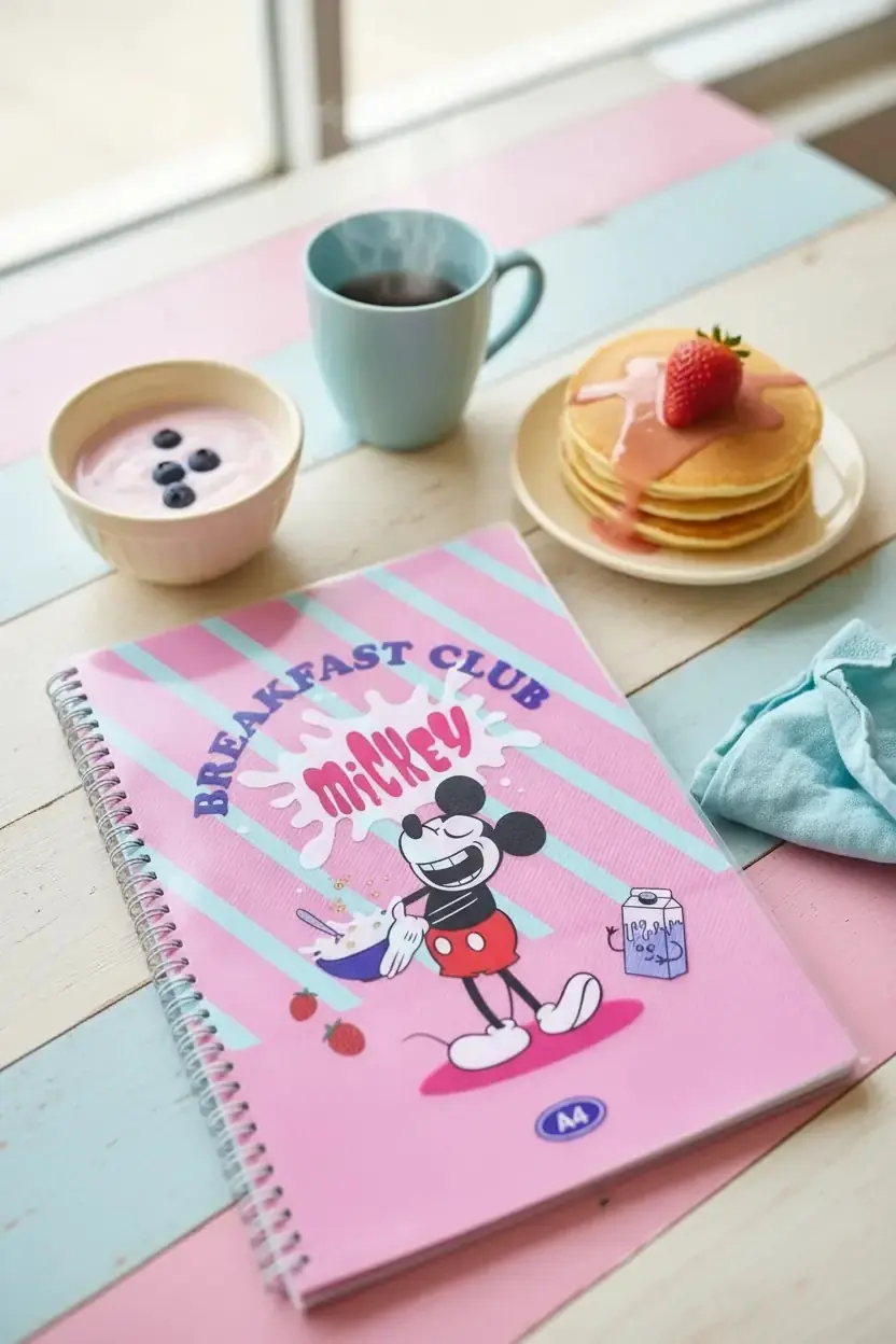 Disney Lisanslı Mickey Mouse Yemek Serisi A4 Boyutunda 60 Yaprak Dayanıklı PP Kapaklı Telli Not Defteri