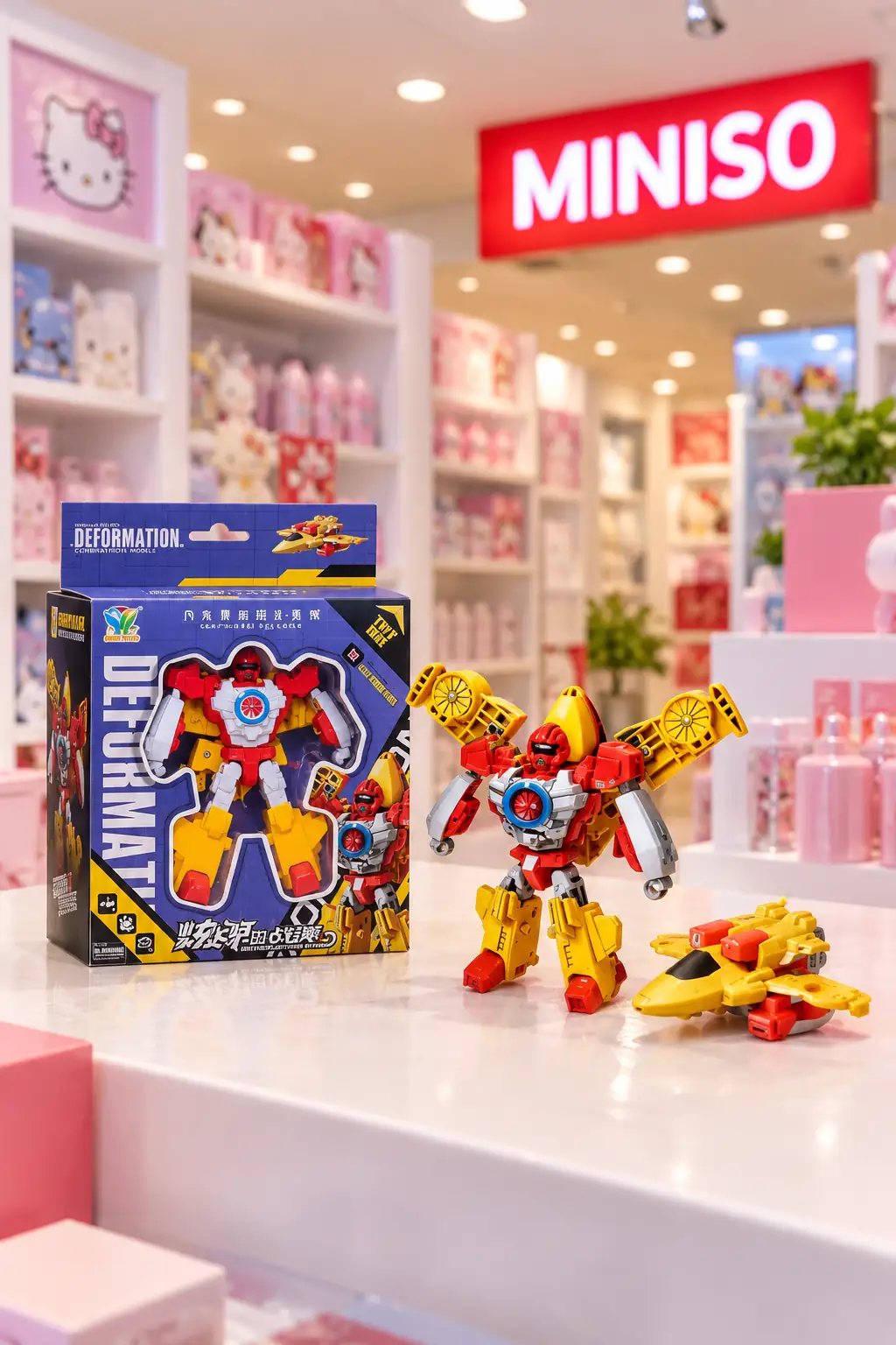 Miniso Lisanslı Dönüşüm Serisi Oyuncak – Kırmızı ve Sarı Dönüşebilen Tasarım