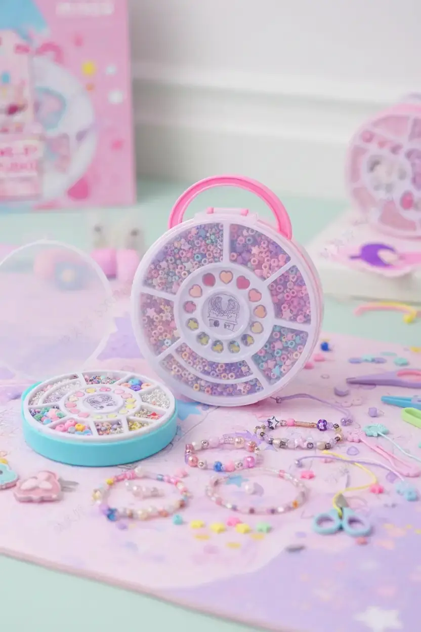 Miniso Lisanslı Bileklik Yapım Seti – Yuvarlak Kutulu Kendin Yap Tasarım (3 Çeşit)