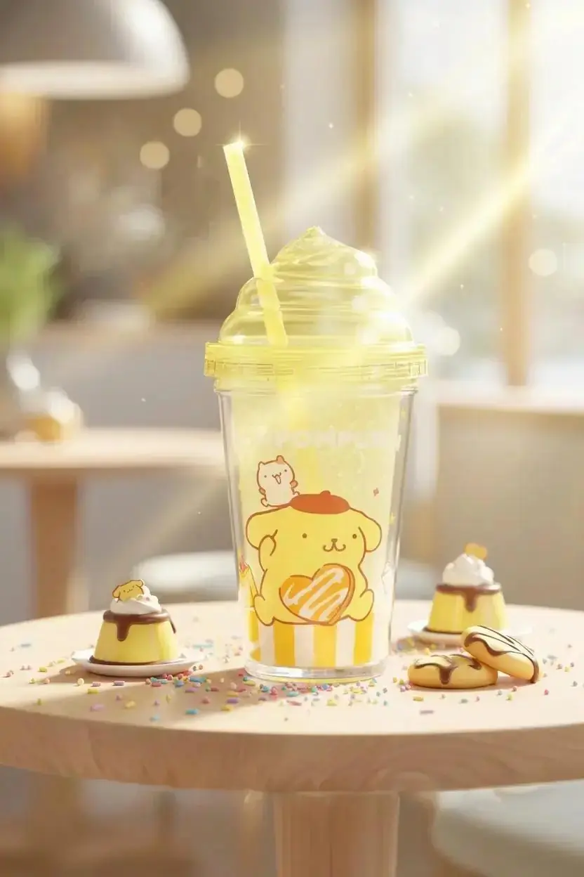 Sanrio Lisanslı Pompompurin Pipetli Plastik Şişe – Ergonomik Tasarımlı Çocuk Matarası