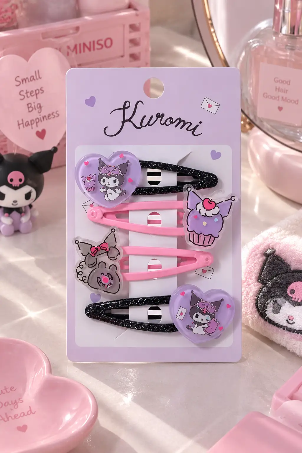Sanrio Lisanslı Kuromi Figürlü Saç Tokası 11,5 Cm – Pembe Siyah Sevimli Aksesuar Seti