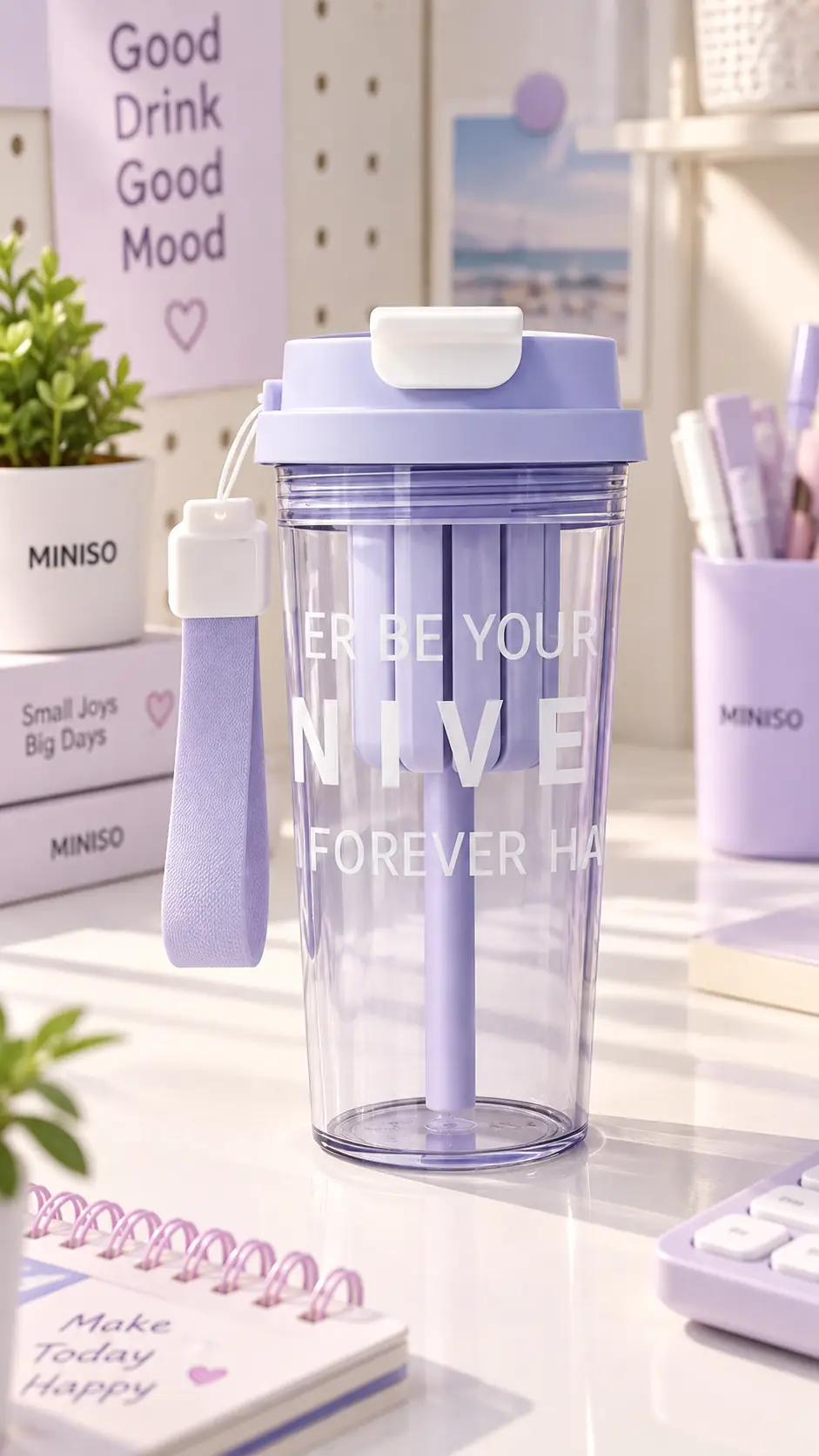 Düz Renk Seri Çift İçimli Askılı Plastik Matara (550 mL) (Mo