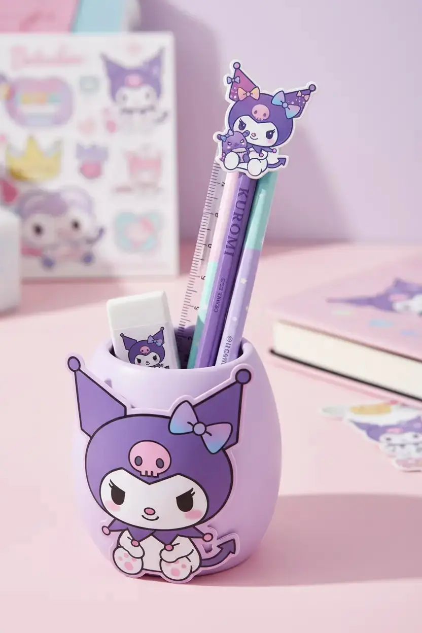 Sanrio Lisanslı Kuromi Kalem Ve Silgi Seti – Okul & Ofis İçin Şık Kırtasiye
