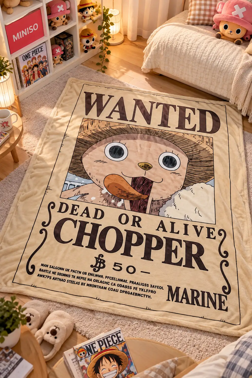 One Piece Lisanslı Chopper Ekstra Büyük Battaniye 152 x 127 cm – Yumuşak ve Konforlu