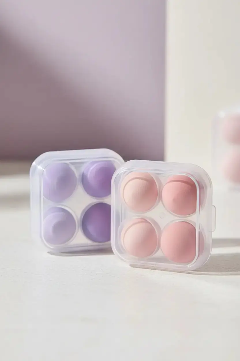Miniso Lisanslı Saklama Kutulu 4'lü Makyaj Süngeri Seti Hijyenik Fondöten Ve Kapatıcı Süngeri