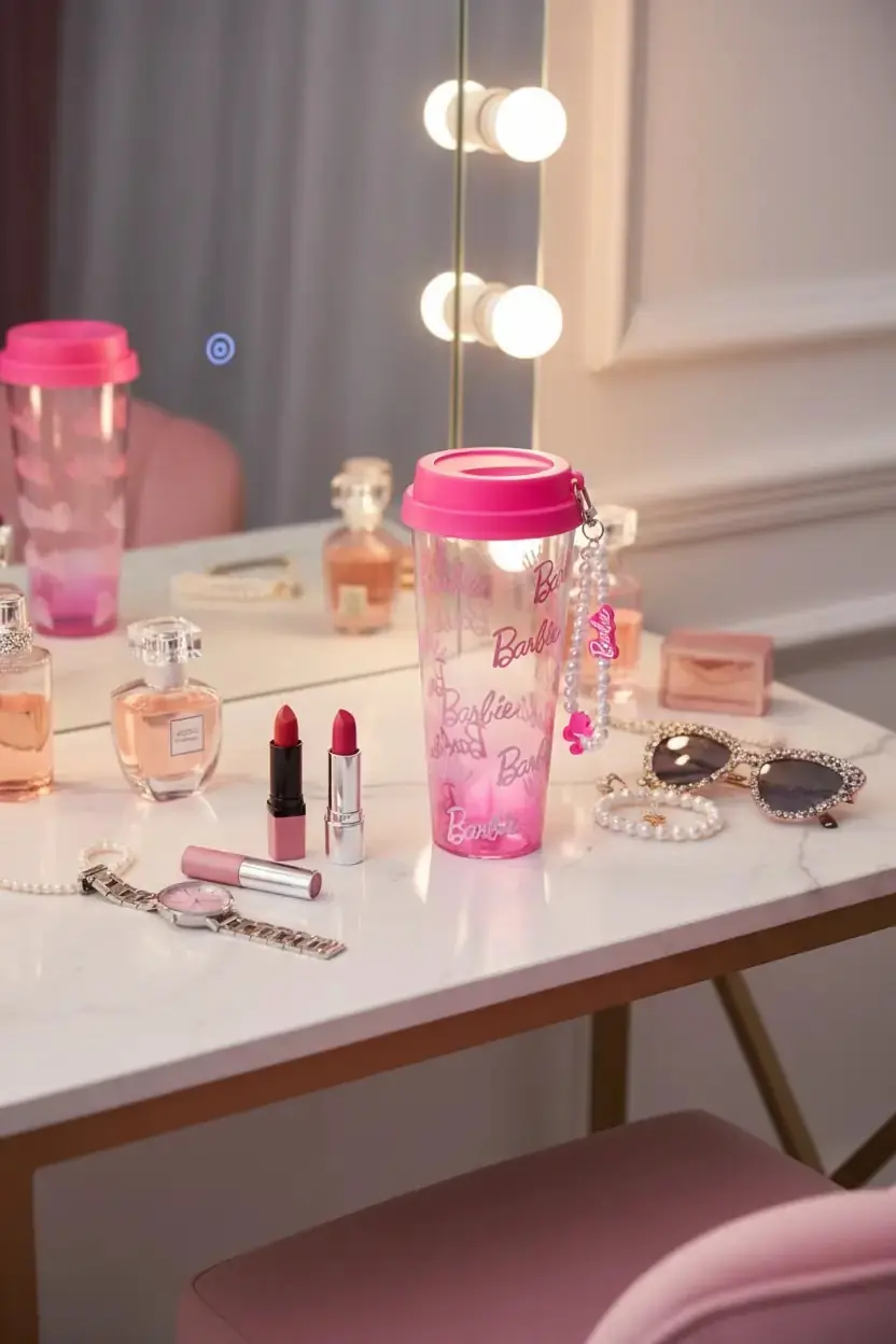 Barbie Lisanslı Plastik Şişe – Şık Boncuk Tutacaklı Ergonomik Tasarım 640 ML