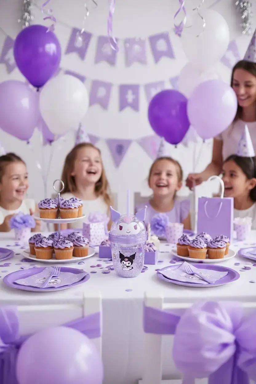 Sanrio Lisanslı Kuromi Tatlı Fabrikası Serisi Kulak Detaylı Pipetli Su Şişesi 435 ml