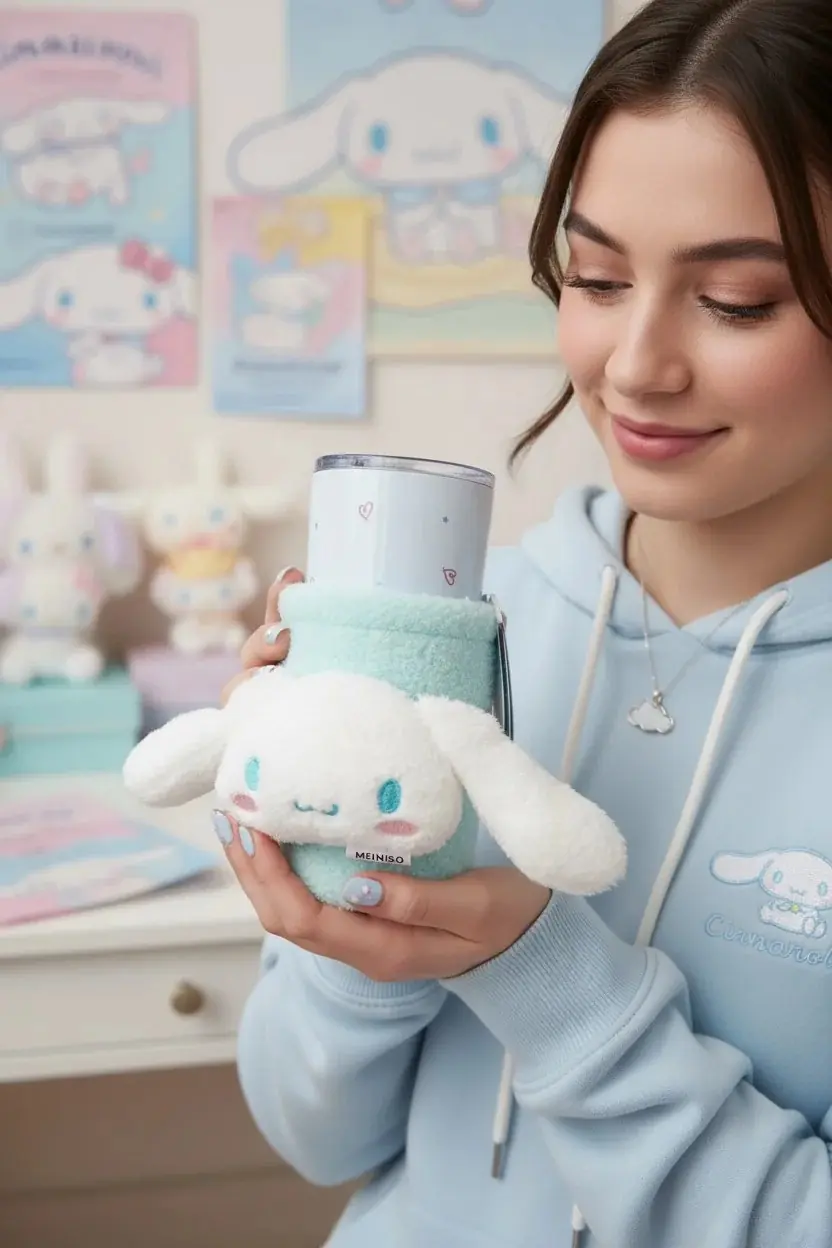 Sanrio Lisanslı Cinnamoroll Paslanmaz Çelik Bardak – Dekoratif Kılıflı ve Sızdırmaz Kapaklı Koleksiyonluk Tasarım Bardak 550 ML