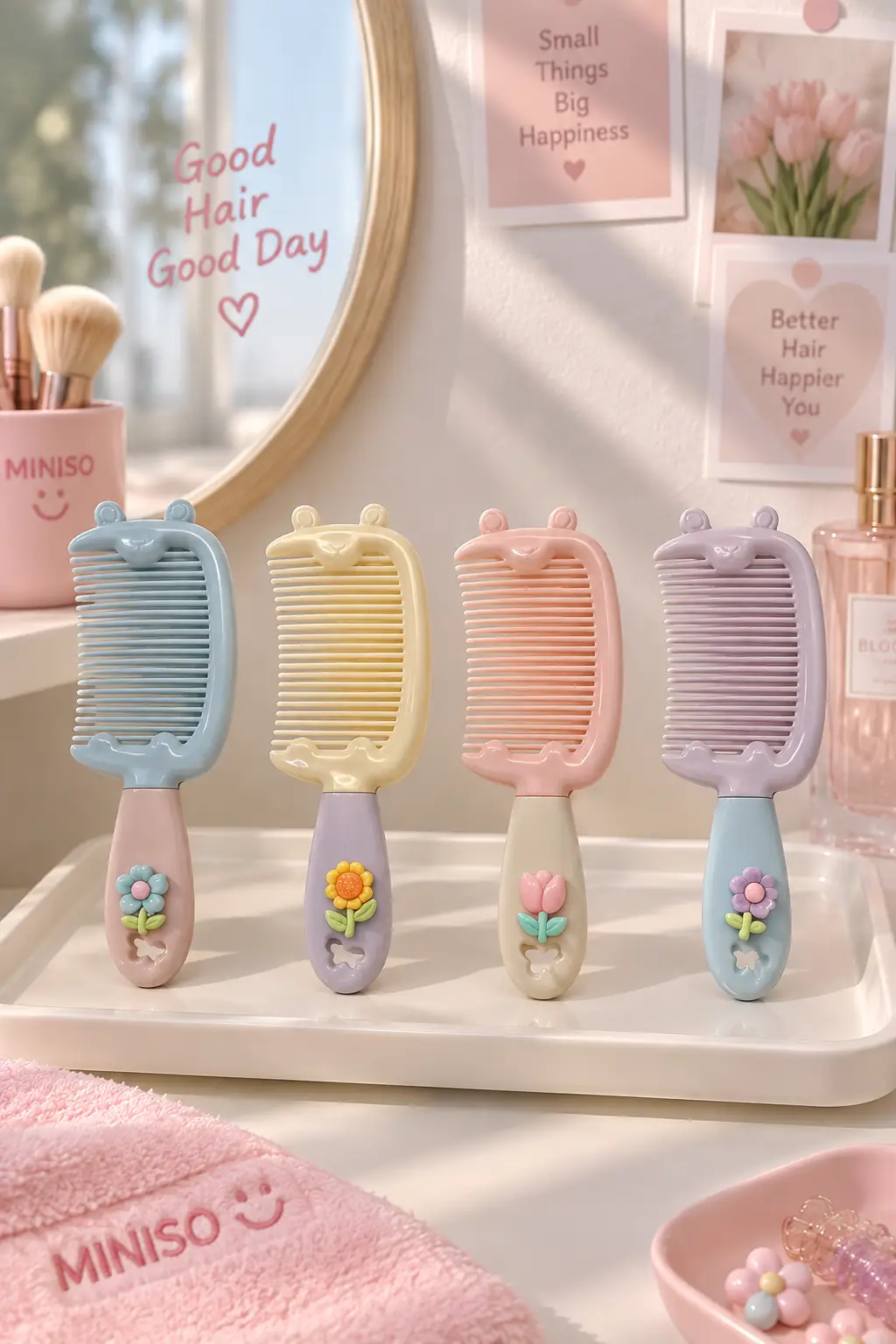 Çiçek Figürlü Çocuk Saç Tarağı Tek Adet – Pastel ve Ergonomik Tasarım