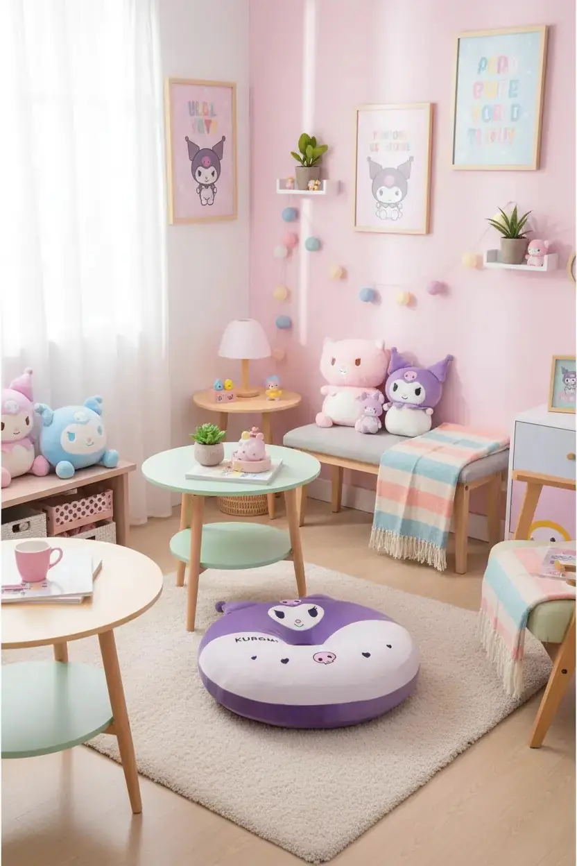 Sanrio Lisanslı Kuromi Oturma Minderi Yumuşak Dekoratif Yer Minderi 40 Cm
