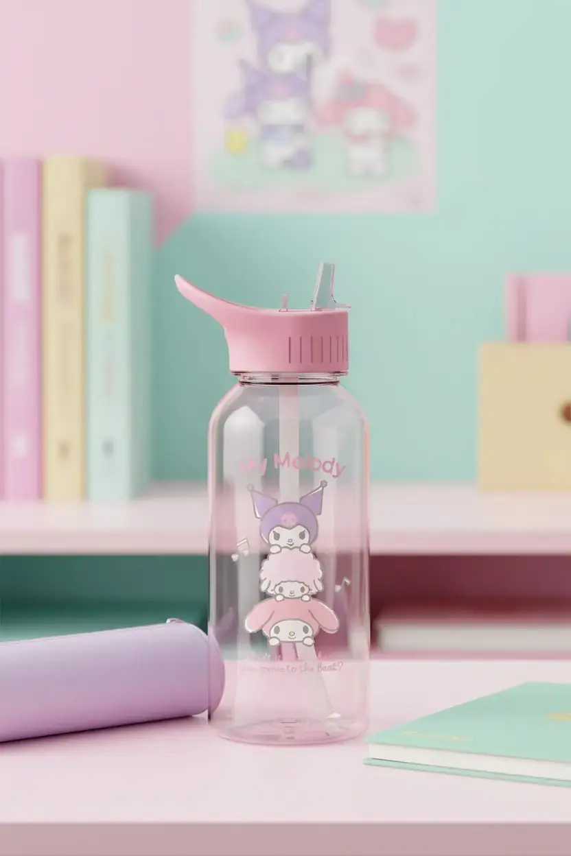 Sanrio Lisanslı Hello Kitty ve Arkadaşları Parti Serisi Saplı Pipetli Matara