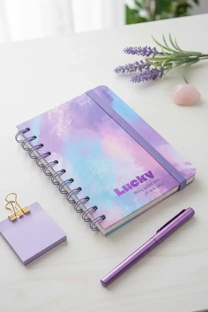 Miniso Lisanslı Pastel Serisi A5 Tel Ciltli Lastikli Defter 100 Sayfa – Mor