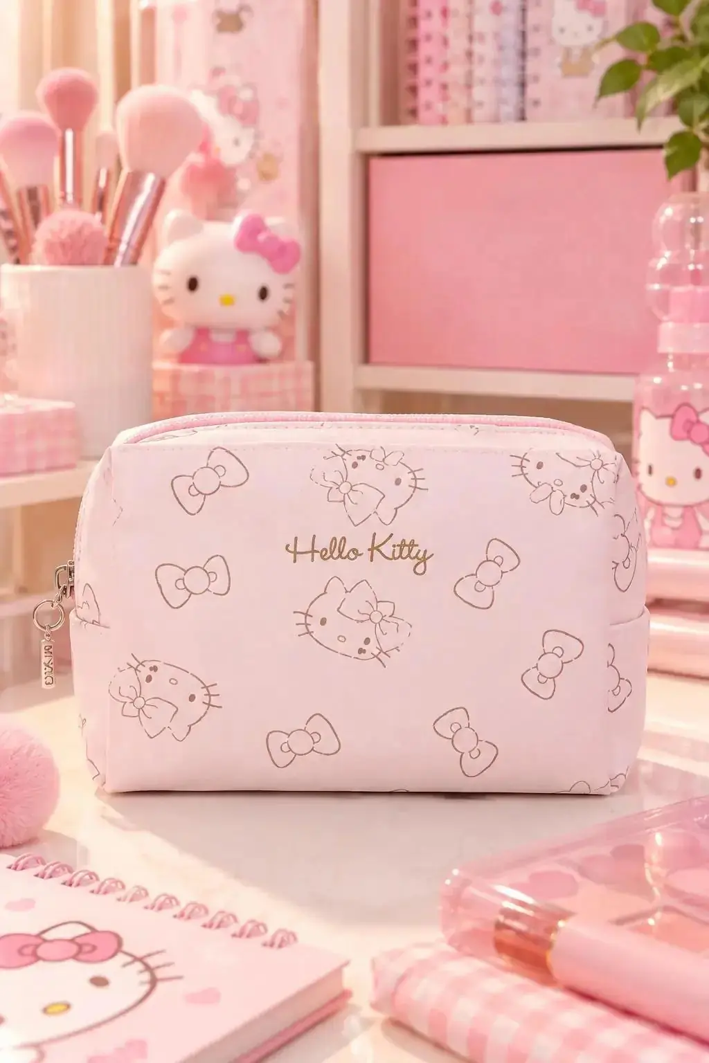 Hello Kitty Lisanslı Quadrate Makyaj Çantası – Pembe & Geniş İç Hacimli