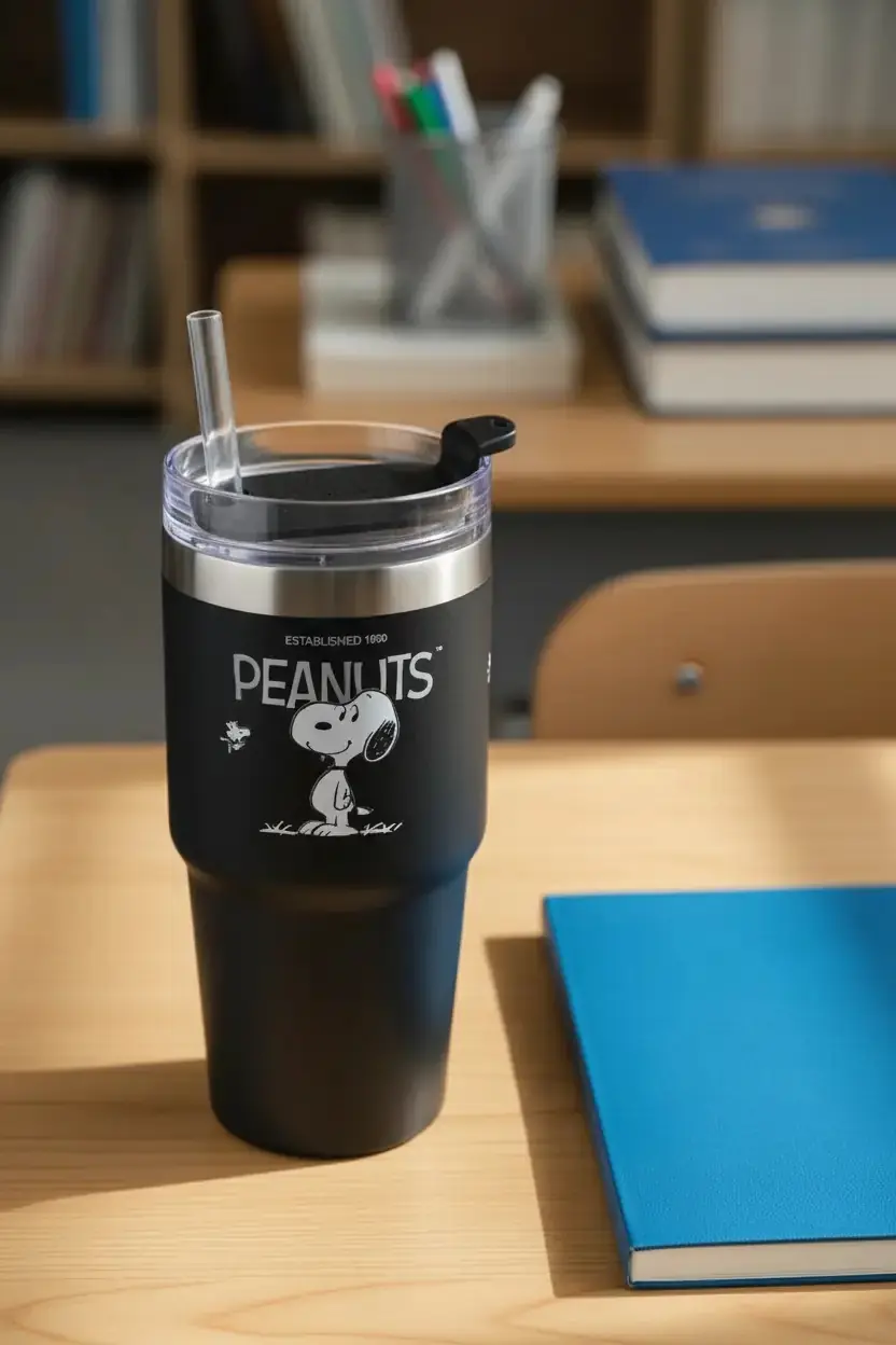 Peanuts Snoopy Lisanslı Pipetli Çelik Matara – 490 Ml – Paslanmaz Çelik