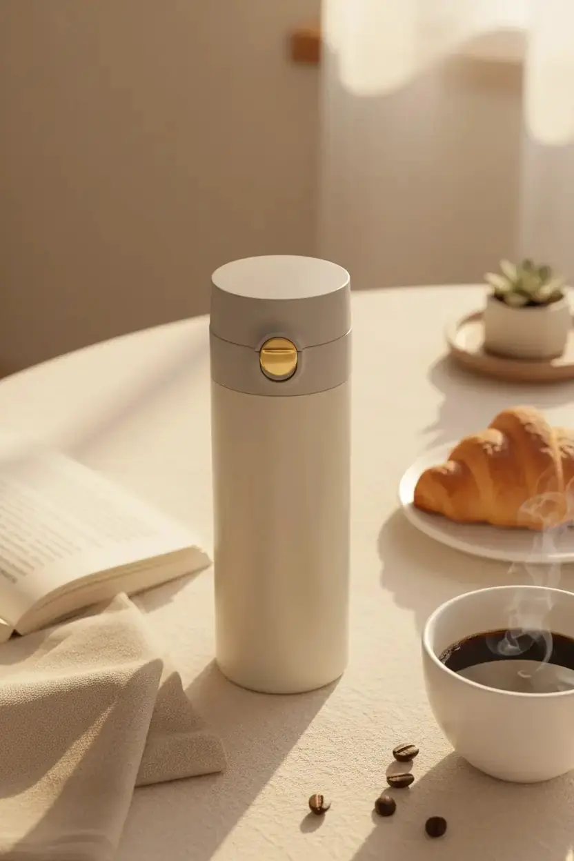 Miniso Lisanslı Kapaklı Tek Renkli Termos Bej 200 Ml – Paslanmaz Çelik