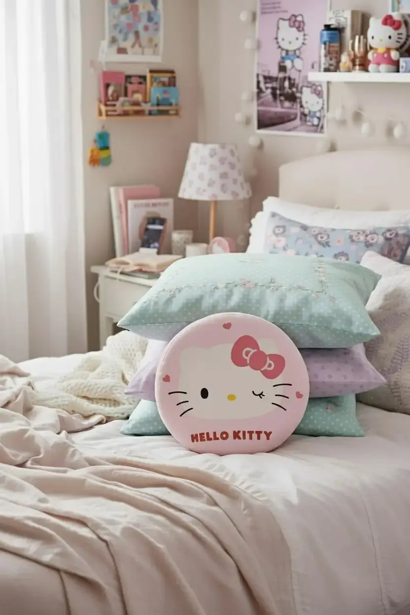 Sanrio Lisanslı Hello Kitty Hafızalı Şekerleme Yastığı – Visco PU Dolgulu Boyun Destekli Yumuşak Uyku ve Dekoratif Yastık 40 Cm