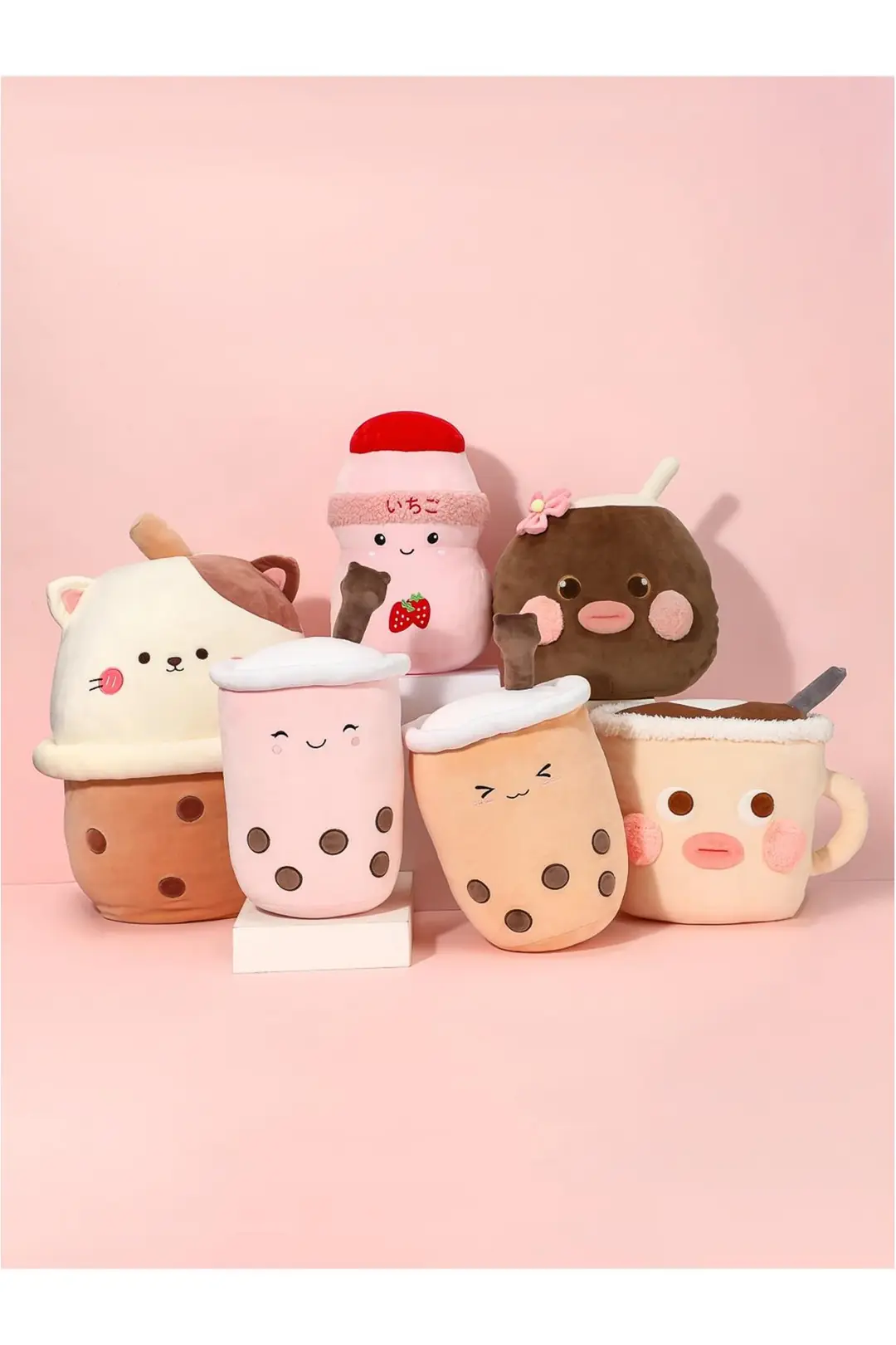 Miniso Lisanslı Sütlü Çay Peluş Yastık – Bubble Tea Tasarımlı Yumuşak Dekoratif Yastık Pembe 39 Cm