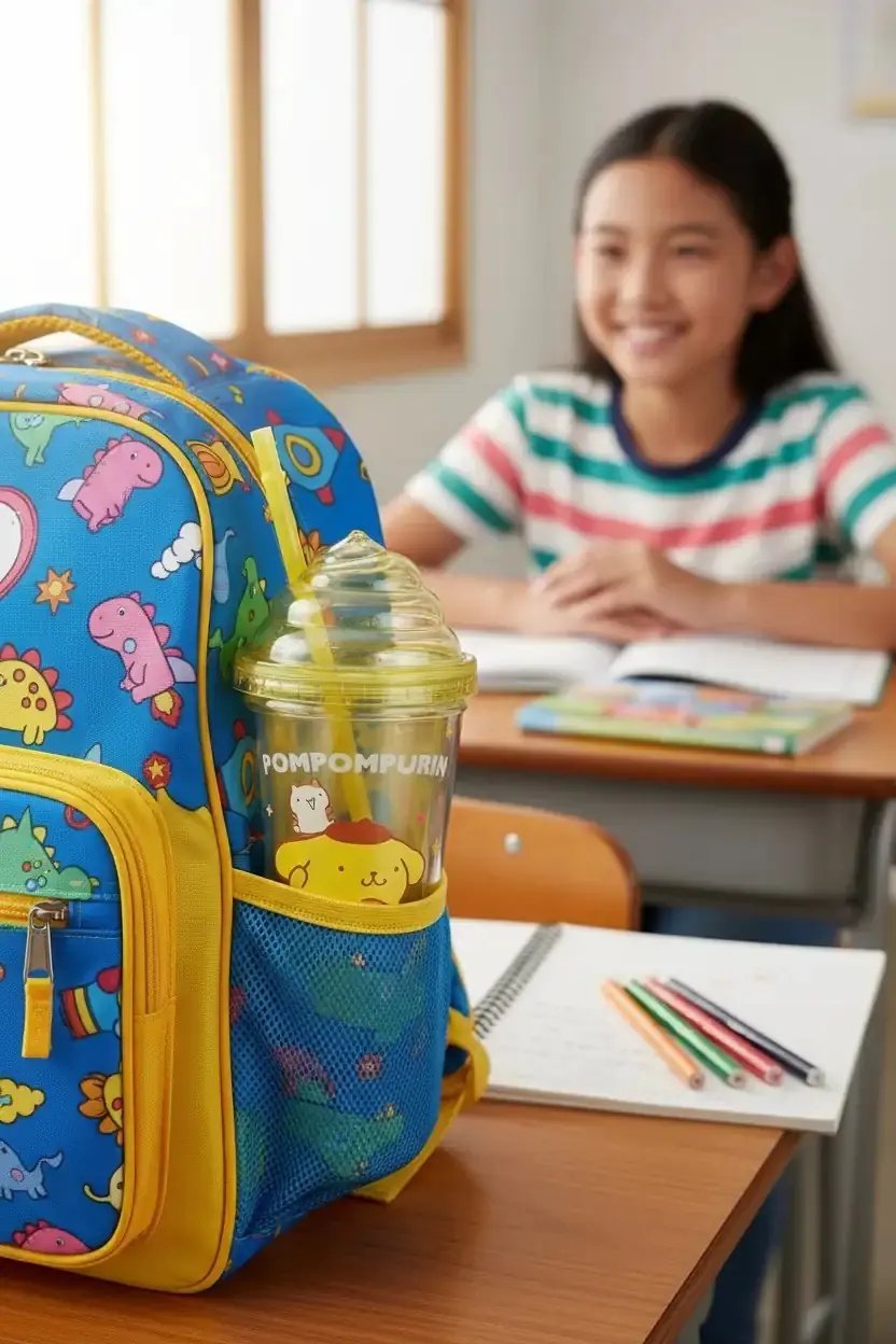 Sanrio Lisanslı Pompompurin Pipetli Plastik Şişe – Ergonomik Tasarımlı Çocuk Matarası