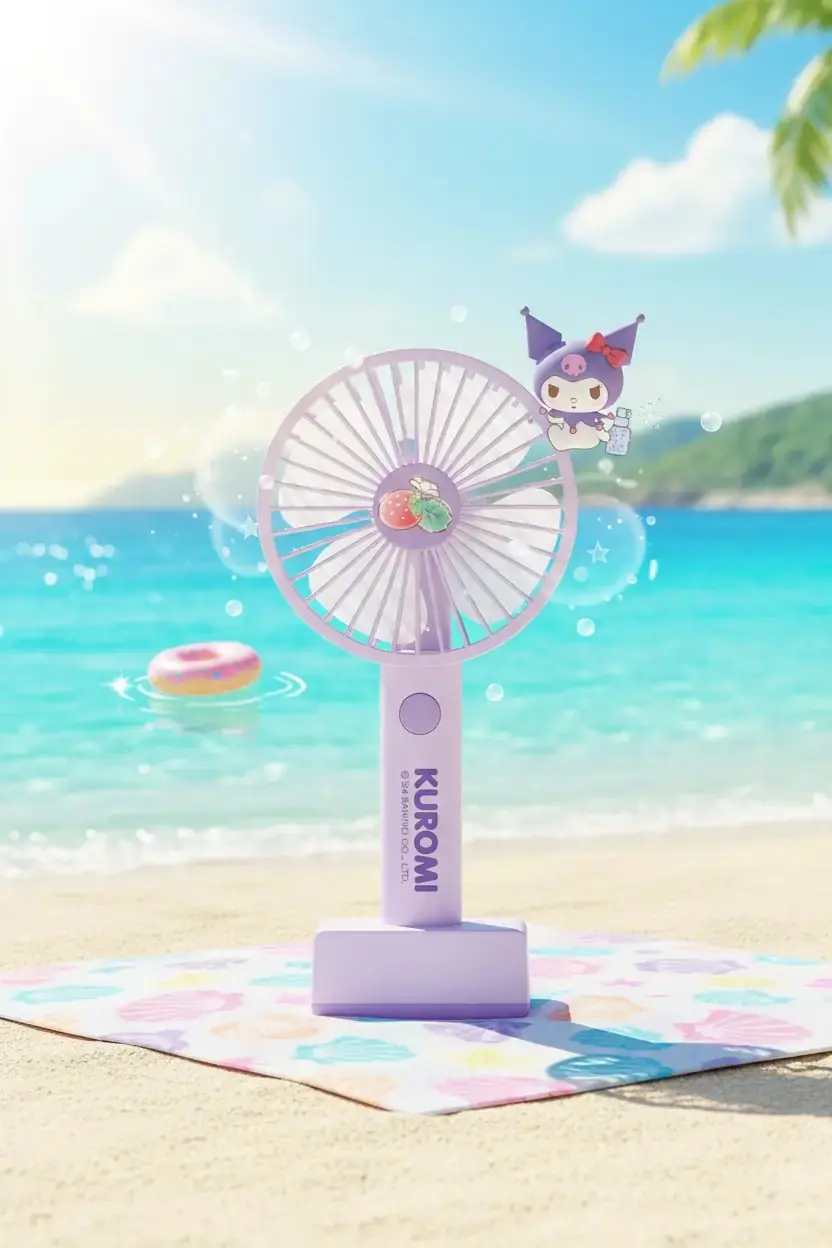 Sanrio Lisanslı Kuromi Mini El Vantilatörü – Taşınabilir Şarjlı Serinletici 21,5 Cm