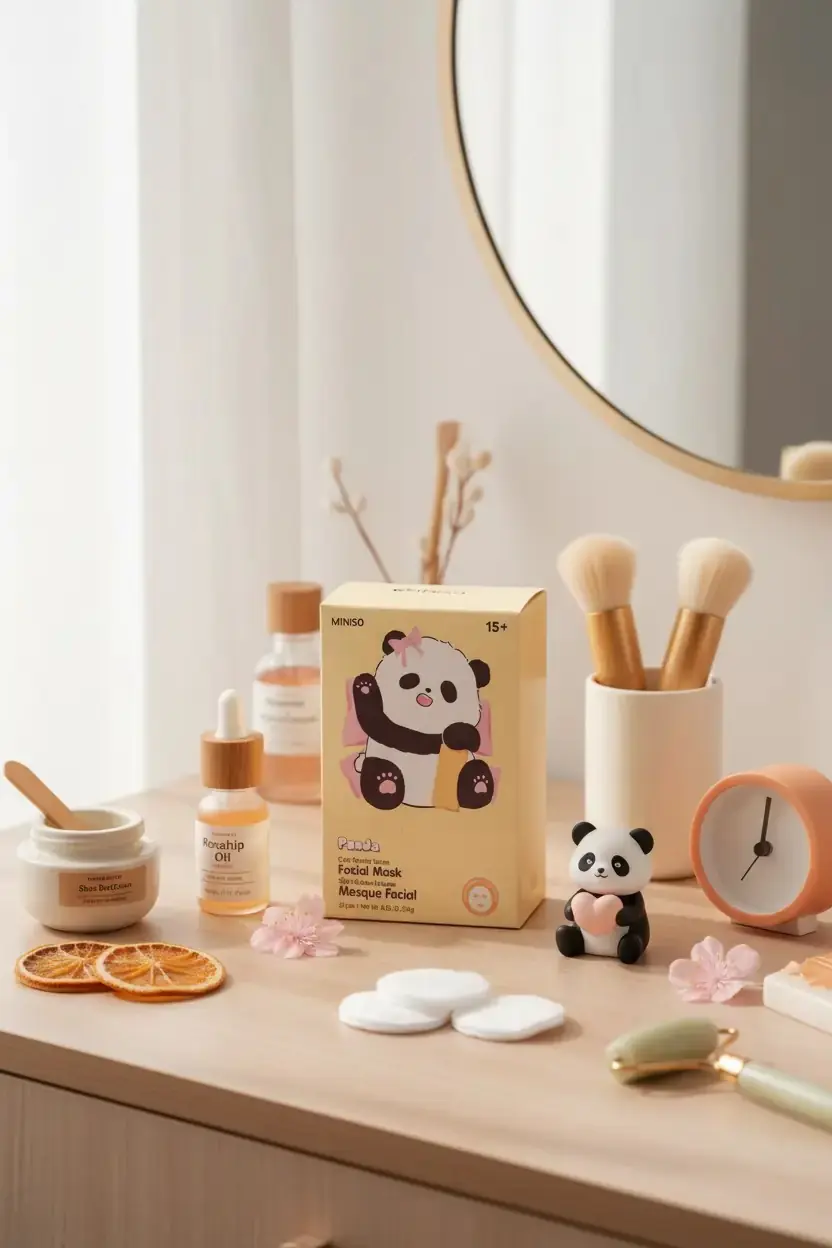 Miniso Lisanslı Sevimli Panda Serisi Yüz Maskesi – Besleyici Bal Özlü 17 Cm