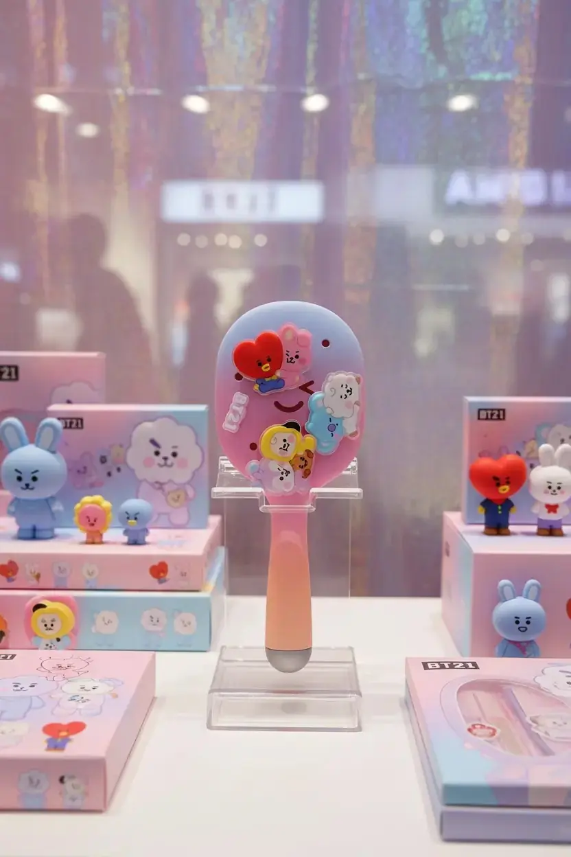 BT21 Lisanslı Charmlı Saç Fırçası – Kırılma Karşıtı Ergonomik Kolay Tarama Fırçası 21 Cm