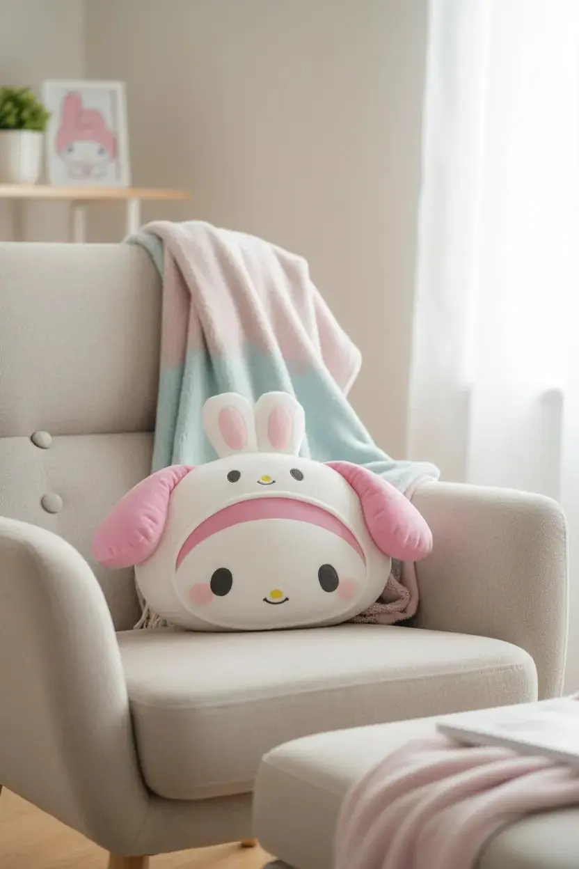 Sanrio Lisanslı My Melody Yastık 45 Cm – Baş Şekilli Yumuşak Dekoratif