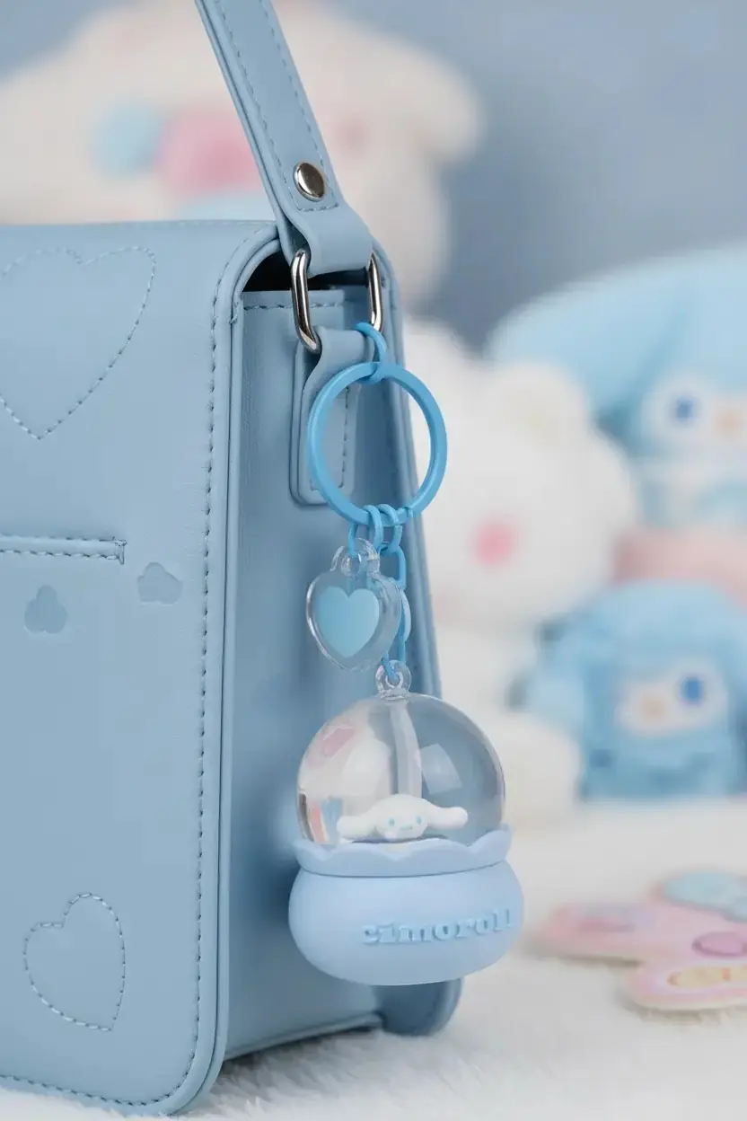 Sanrio Lisanslı Cinnamoroll Kristal Top Sıvı Anahtarlık - Hareketli Figürlü ve Şirin Çanta Aksesuarı