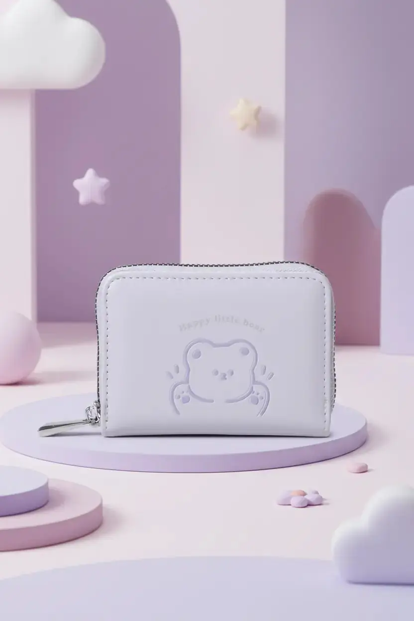 Miniso Lisanslı Little Bear Serisi Fermuarlı Mini Bozuk Para Çantası Mor 11 Cm