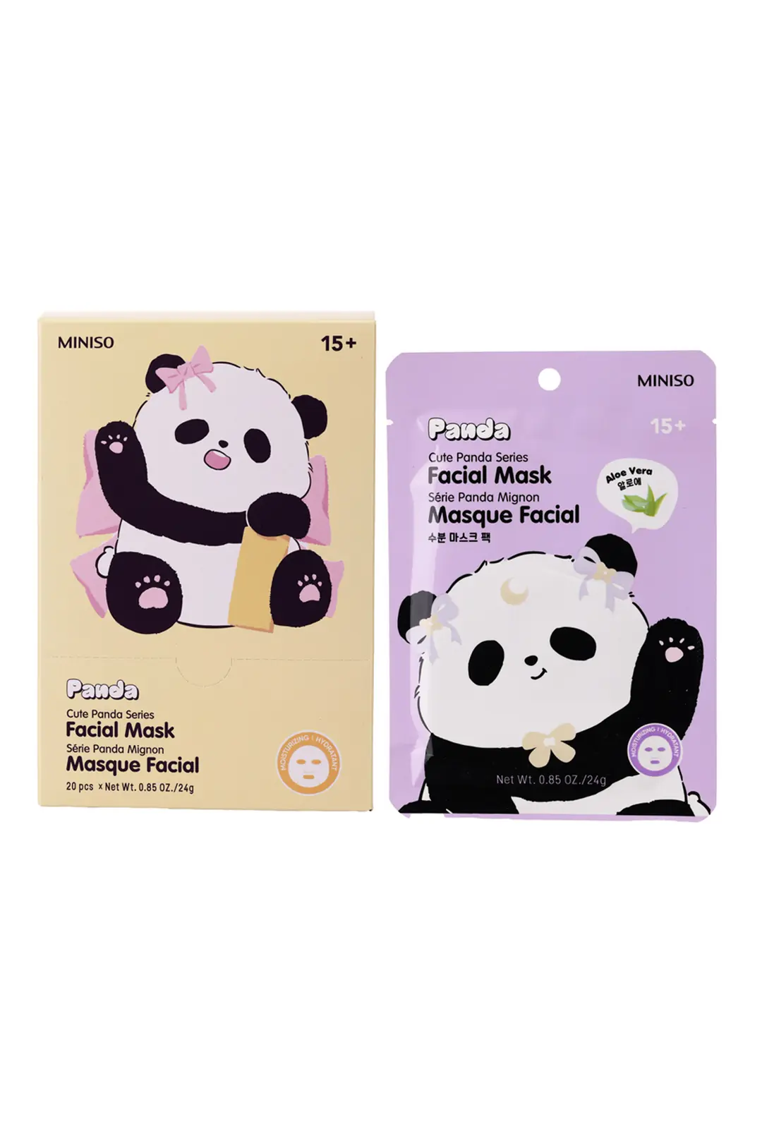 Miniso Lisanslı Sevimli Panda Serisi Yüz Maskesi – Ferahlatıcı Aloe Vera Özlü 17 Cm