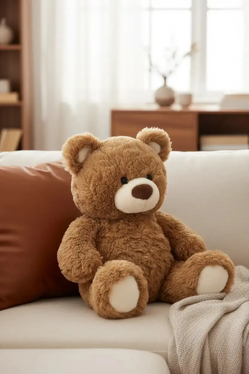 Miniso Lisanslı Gift Bear Oturan Peluş Oyuncak – Yumuşak Kahverengi Tasarım