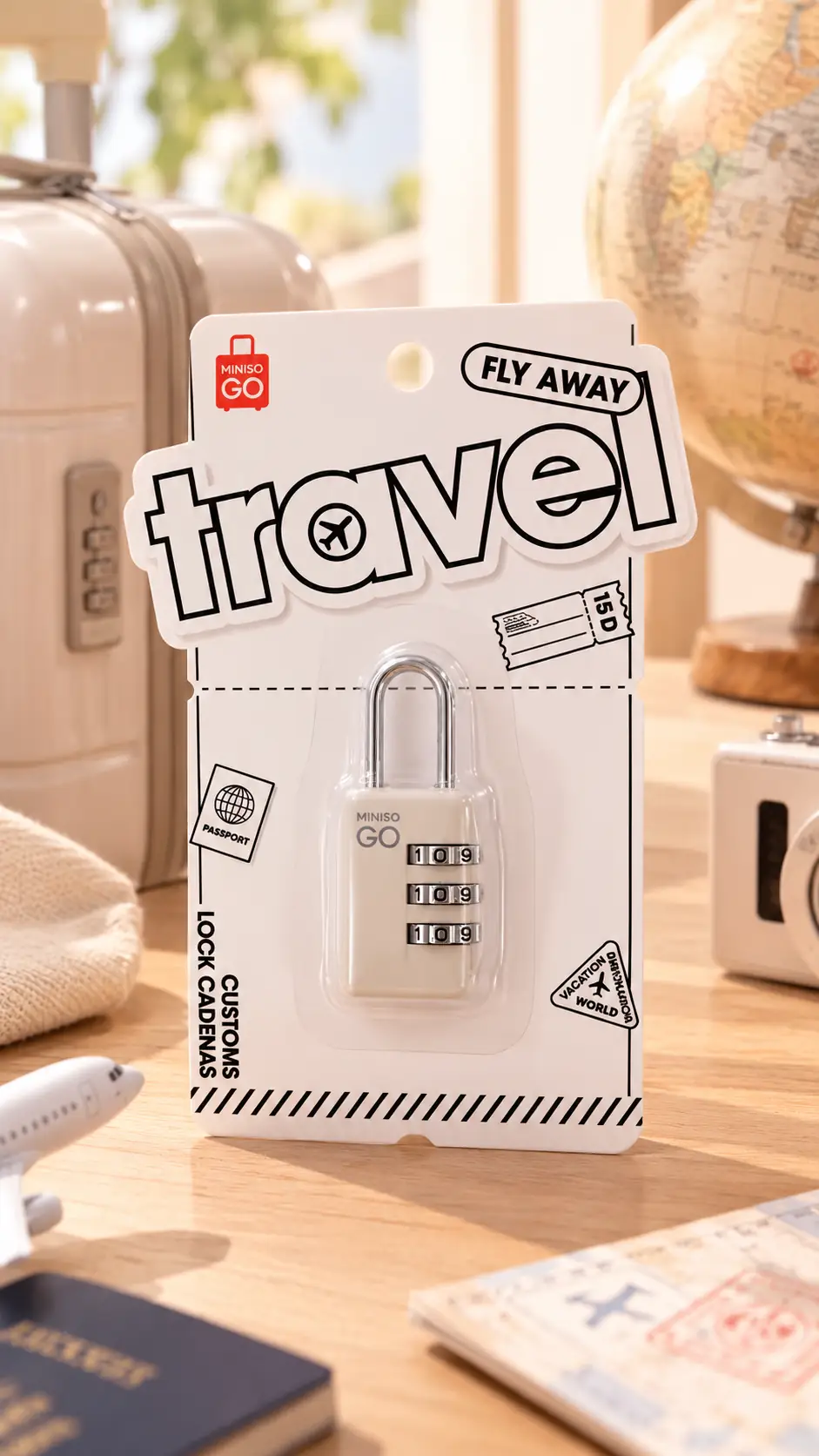 Miniso Lisanslı Go Serisi Seyahat Kilidi – Bej Kompakt Tasarım