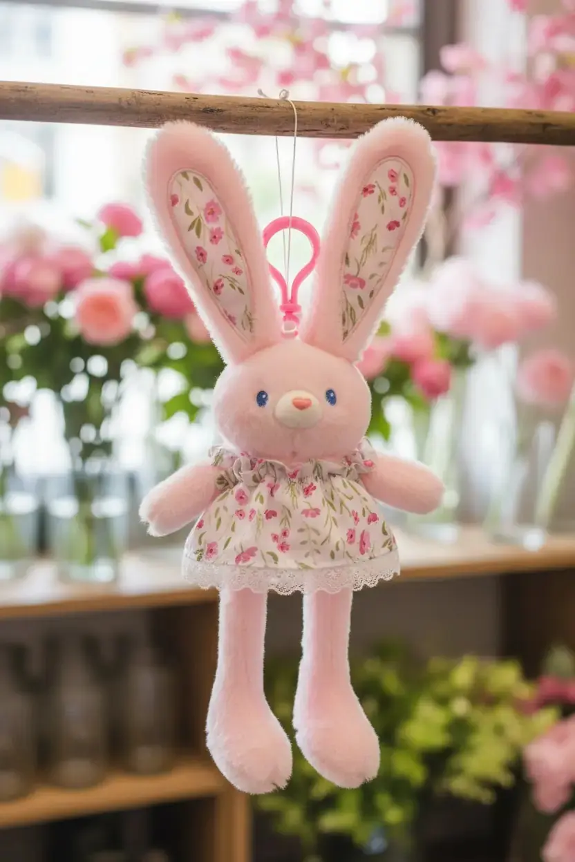 Miniso Lisanslı Uzayan Kollu Bacaklı 12 İnç Peluş Askı Süsü Pembe – Çiçek Elbiseli Model