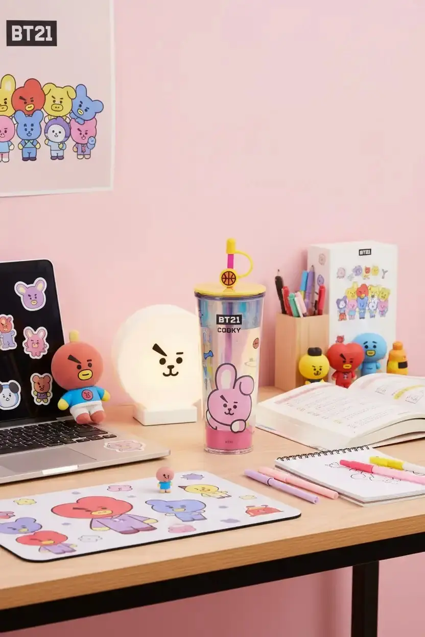 BT21 Lisanslı Holografik Tasarımlı Çift Cidarlı Pipetli Şişe Cooky 800 ml