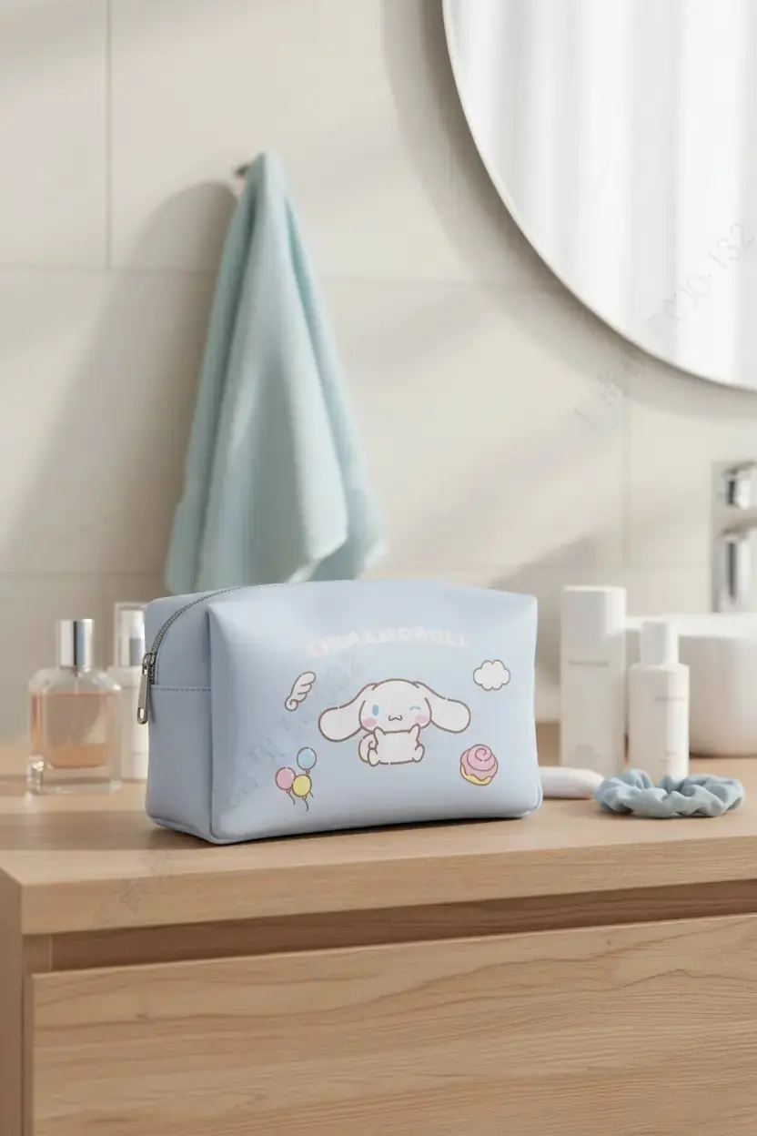 Cinnamoroll Lisanslı Büyük Kapasiteli Kozmetik Çantası 20 x 10 x 12 cm – Açık Mavi