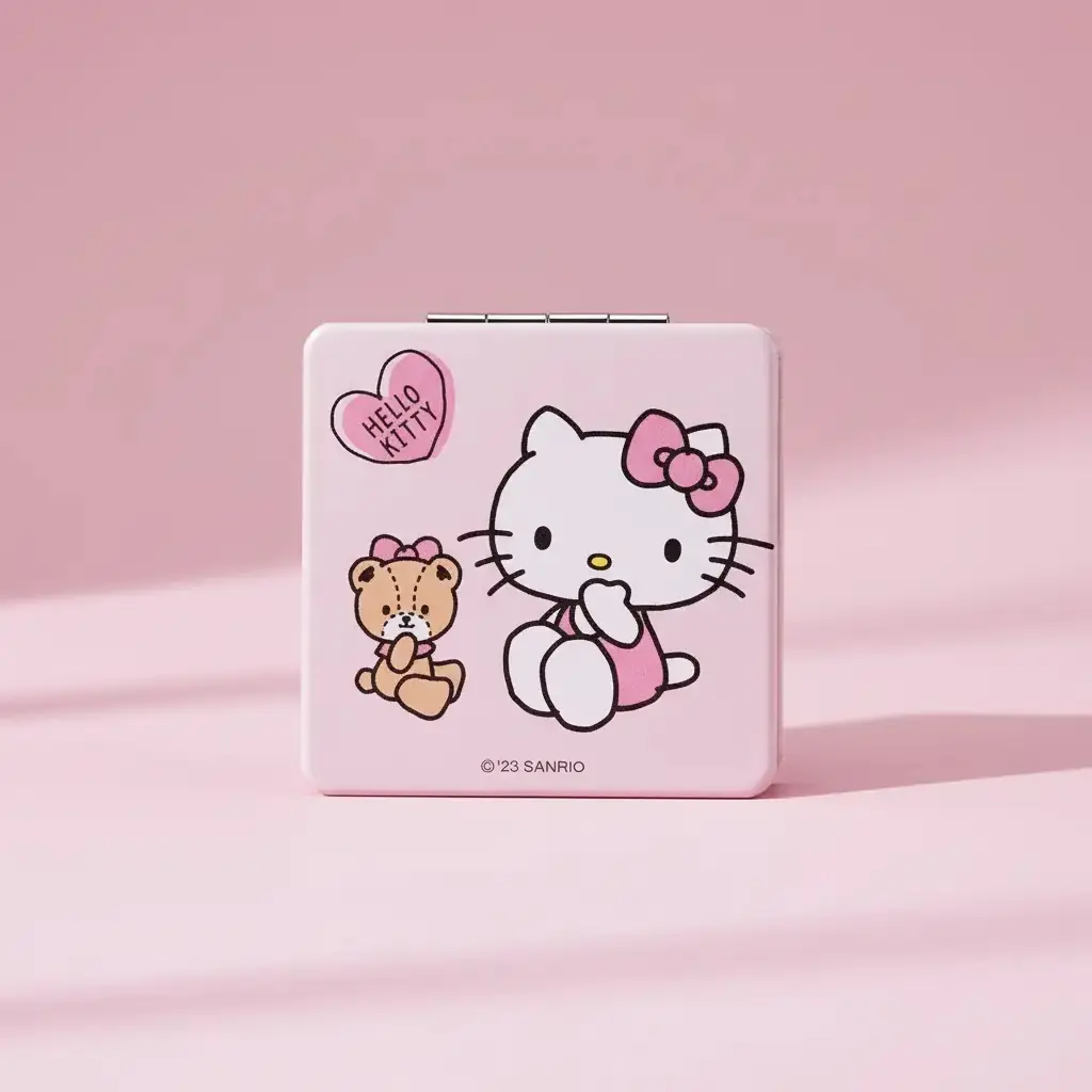 Sanrio Lisanslı Hello Kitty Çift Taraflı Katlanabilir Kompakt Makyaj Aynası