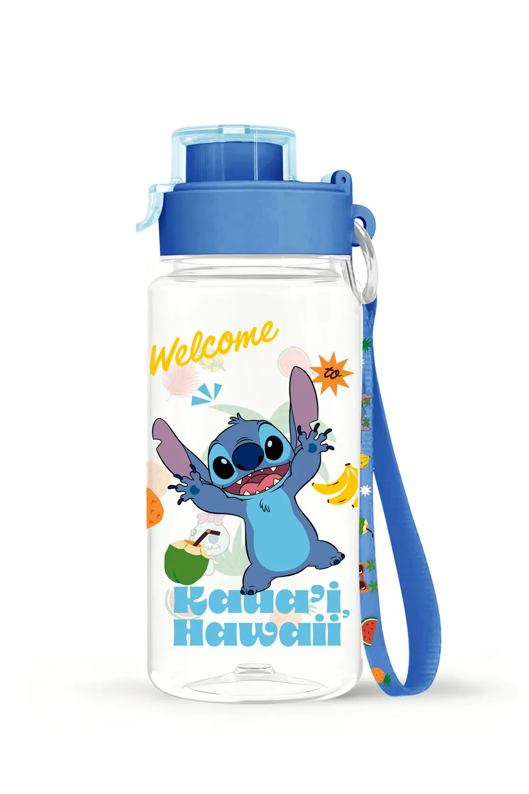 Disney Lisanslı Lilo & Stitch Renkli Yaz Askılı Plastik Matara 19,5 Cm – Eğlenceli Tasarım
