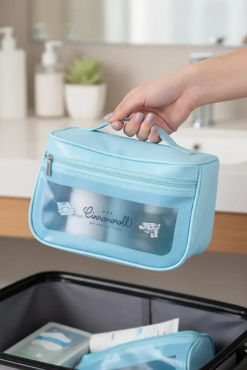 Sanrio Lisanslı Cinnamoroll Makyaj Seyahat Çantası - Geniş İç Hacimli Fermuarlı Kozmetik Düzenleyici