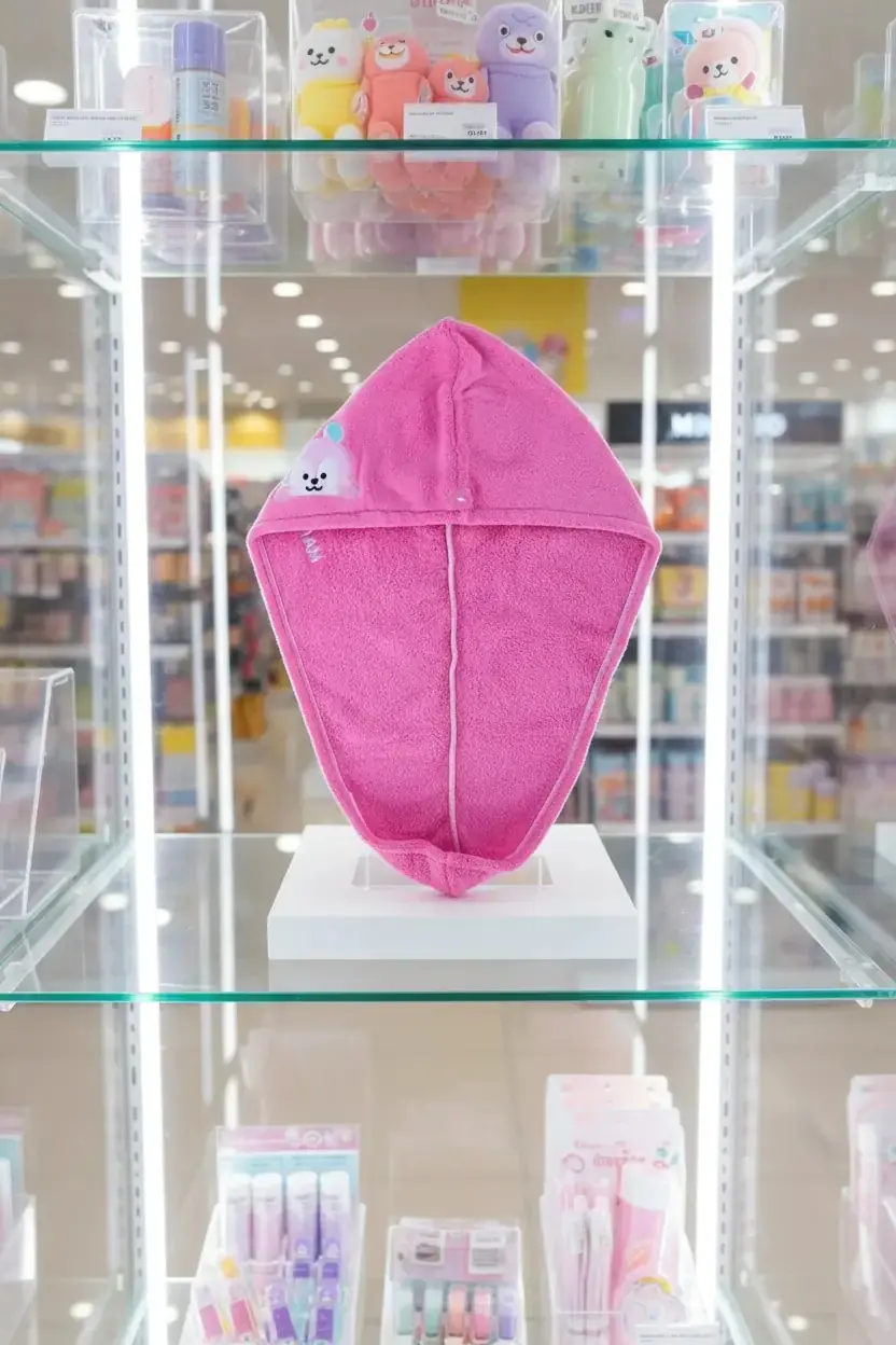 BT21 Lisanslı Düğmeli Ultra Emici Mikrofiber Saç Kurutma Havlusu Mang 13 cm