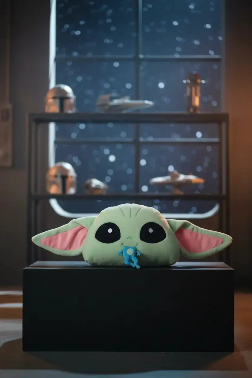 Star Wars Lisanslı Koleksiyonu 40 cm Kurbağa Yiyen Büyük Kafalı Grogu Peluş Yastık