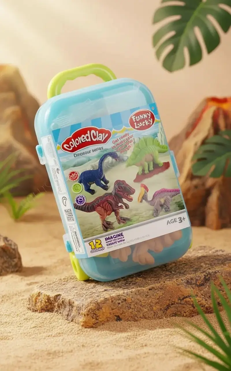 Miniso Lisanslı Bavul Modelleme Kili Seti – 12 Renk Dinozor Temalı Eğitici Oyun Seti 12,5 Cm