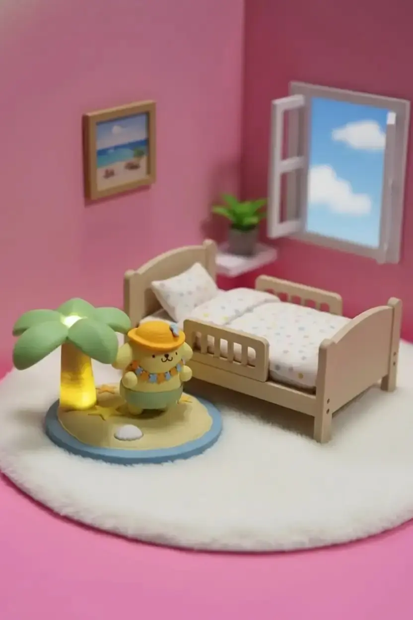 Sanrio Lisanslı Pompompurin Yaz Serisi Gece Lambası – Sahil Temalı Pilli Dekoratif Aydınlatma