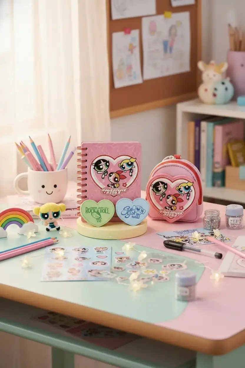 Miniso Powerpuff Girls Lisanslı Mini Kırtasiye Seti – Özel Saklama Çantalı Komple Set