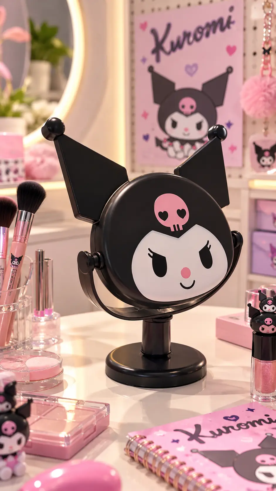 Sanrio Lisanslı Kuromi Döner Masaüstü Makyaj Aynası – Ayarlanabilir Açılı Tasarım