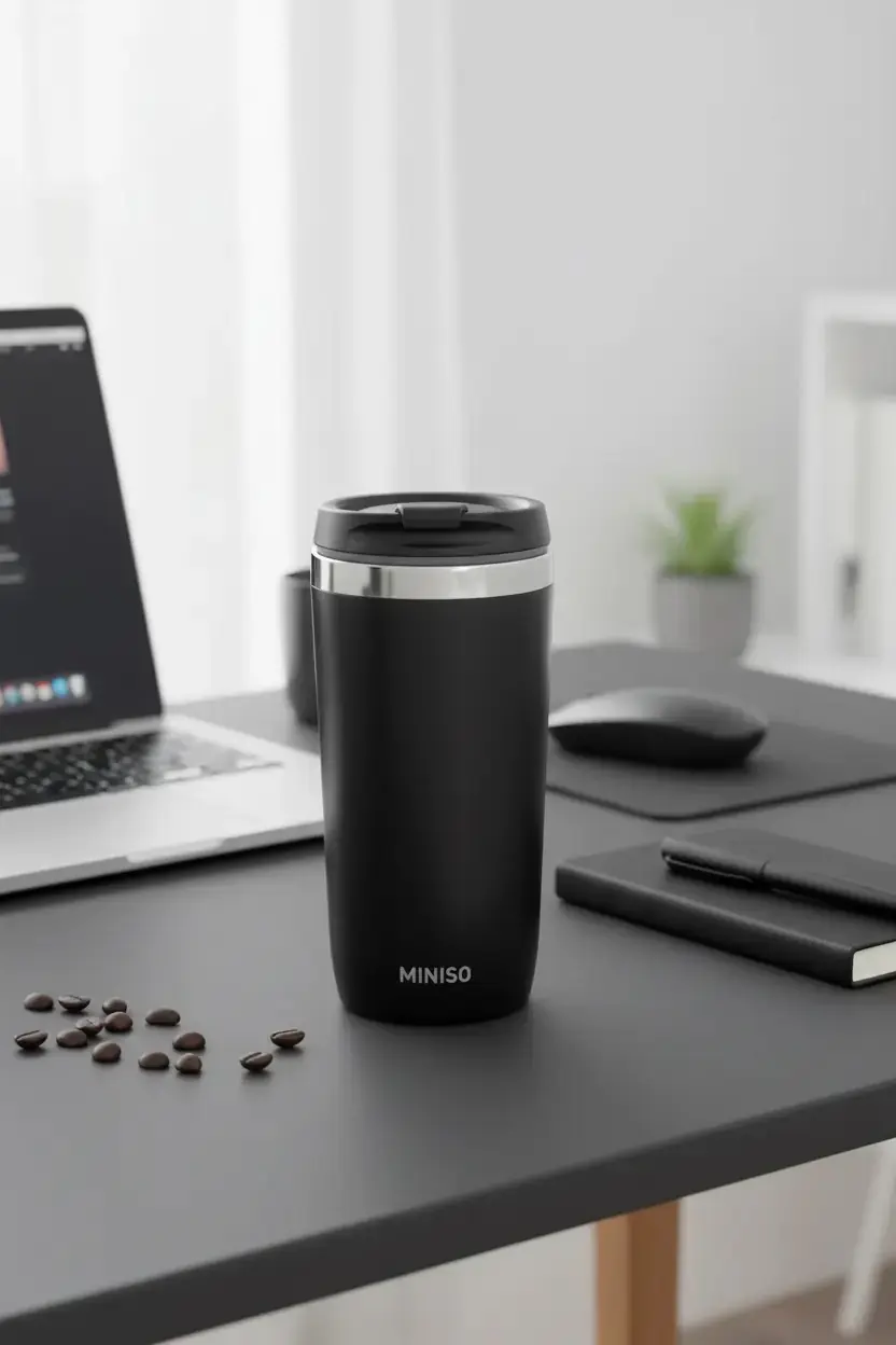 Miniso Lisanslı Kahve Serisi Çift Cidarlı 304 Çelik Termos Bardak Siyah Matara 470 ml