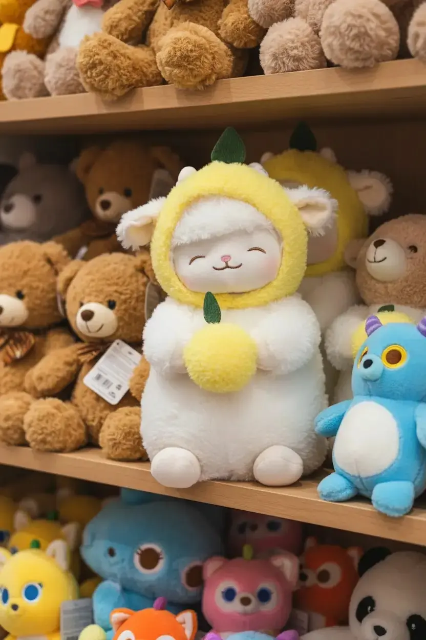 Miniso Lisanslı Kuzu Baa Serisi Peluş Oyuncak – Limon Kostümlü Yumuşacık Sarılmalık 25 Cm
